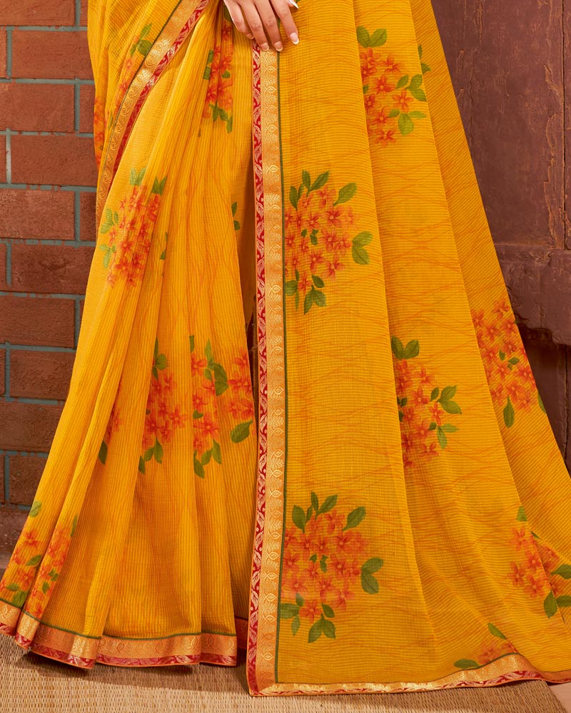Vishal Prints Saffron Color Printed Chiffon Saree With Border