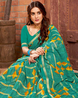 Vishal Prints Teal Green Printed Chiffon Saree With Border
