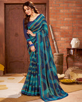 Vishal Prints Ink Blue Printed Chiffon Saree With Border