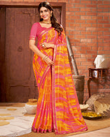 Vishal Prints Dark Yellow Printed Chiffon Saree With Border