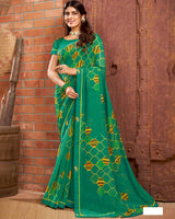 Vishal Prints Teal Green Printed Chiffon Saree With Border
