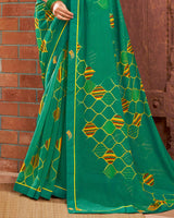 Vishal Prints Teal Green Printed Chiffon Saree With Border