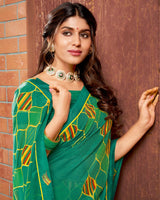 Vishal Prints Teal Green Printed Chiffon Saree With Border