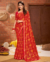 Vishal Prints Dark Red Printed Chiffon Saree With Border