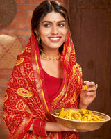 Vishal Prints Dark Red Printed Chiffon Saree With Border
