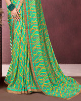 Vishal Prints Aqua Green Printed Georgette Saree With Fancy Border