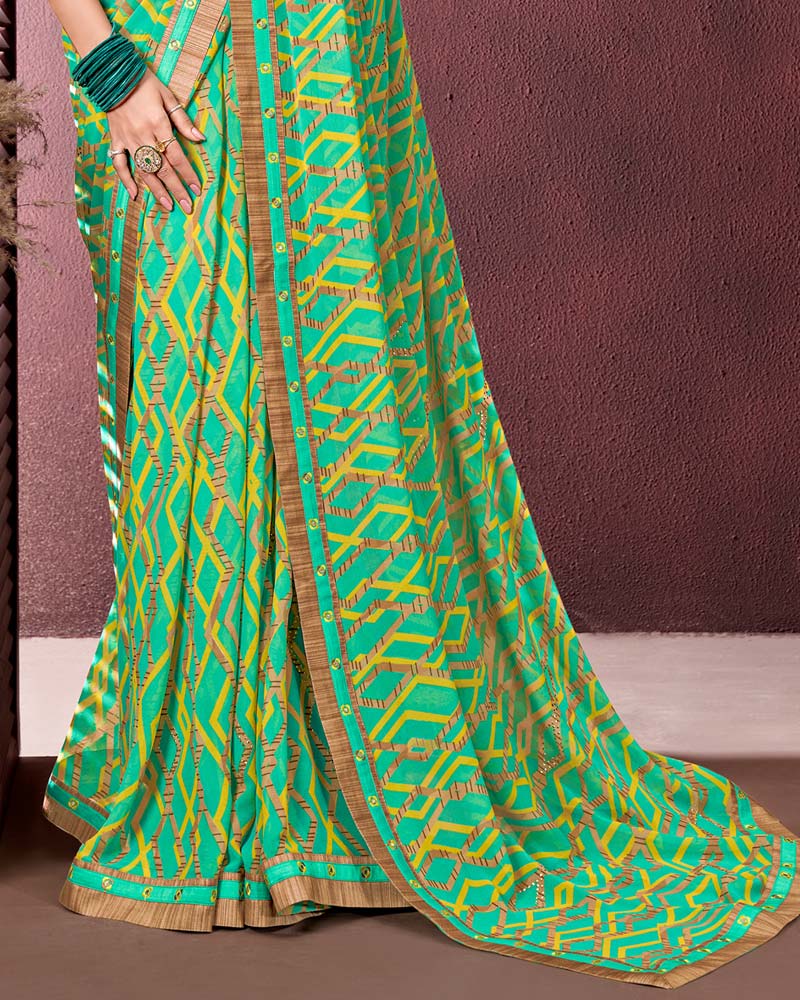 Vishal Prints Aqua Green Printed Georgette Saree With Fancy Border
