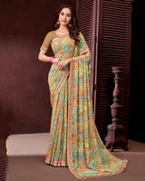 Vishal Prints Dark Beige Printed Georgette Saree With Fancy Border