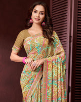 Vishal Prints Dark Beige Printed Georgette Saree With Fancy Border