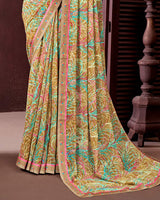 Vishal Prints Dark Beige Printed Georgette Saree With Fancy Border