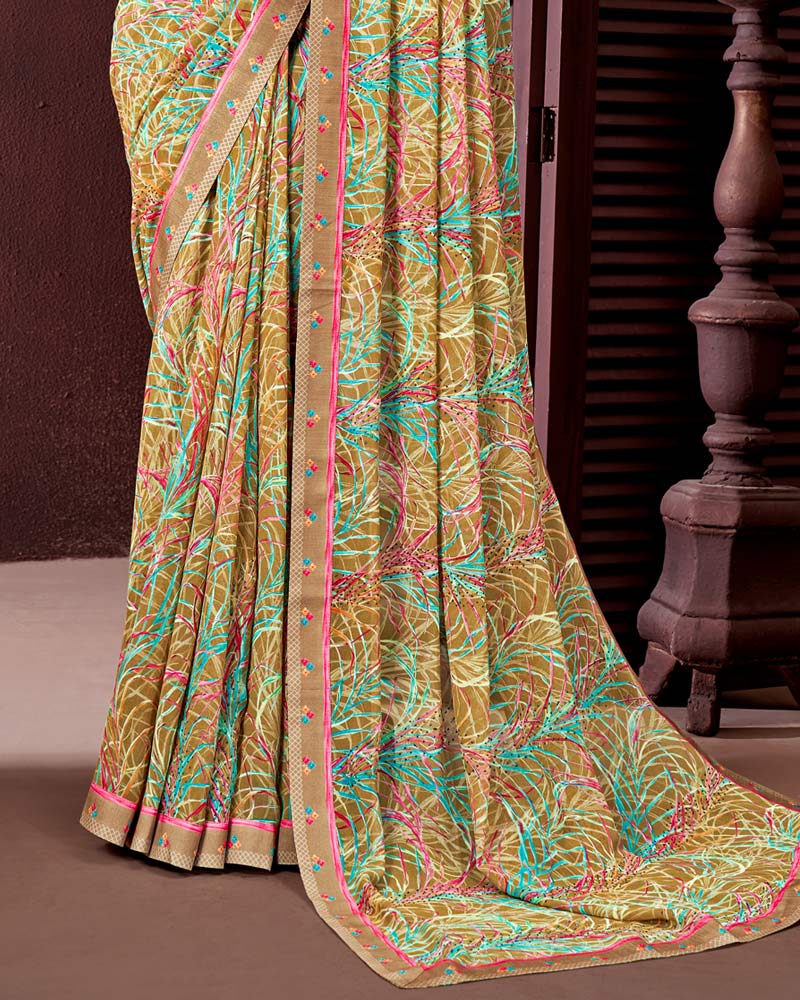 Vishal Prints Dark Beige Printed Georgette Saree With Fancy Border