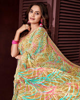 Vishal Prints Dark Beige Printed Georgette Saree With Fancy Border