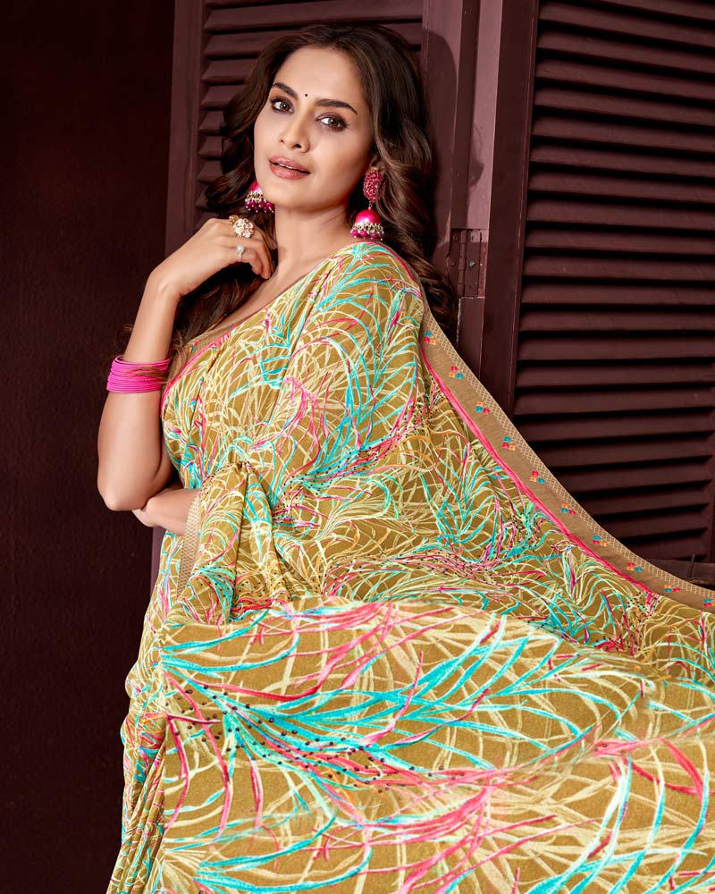 Vishal Prints Dark Beige Printed Georgette Saree With Fancy Border