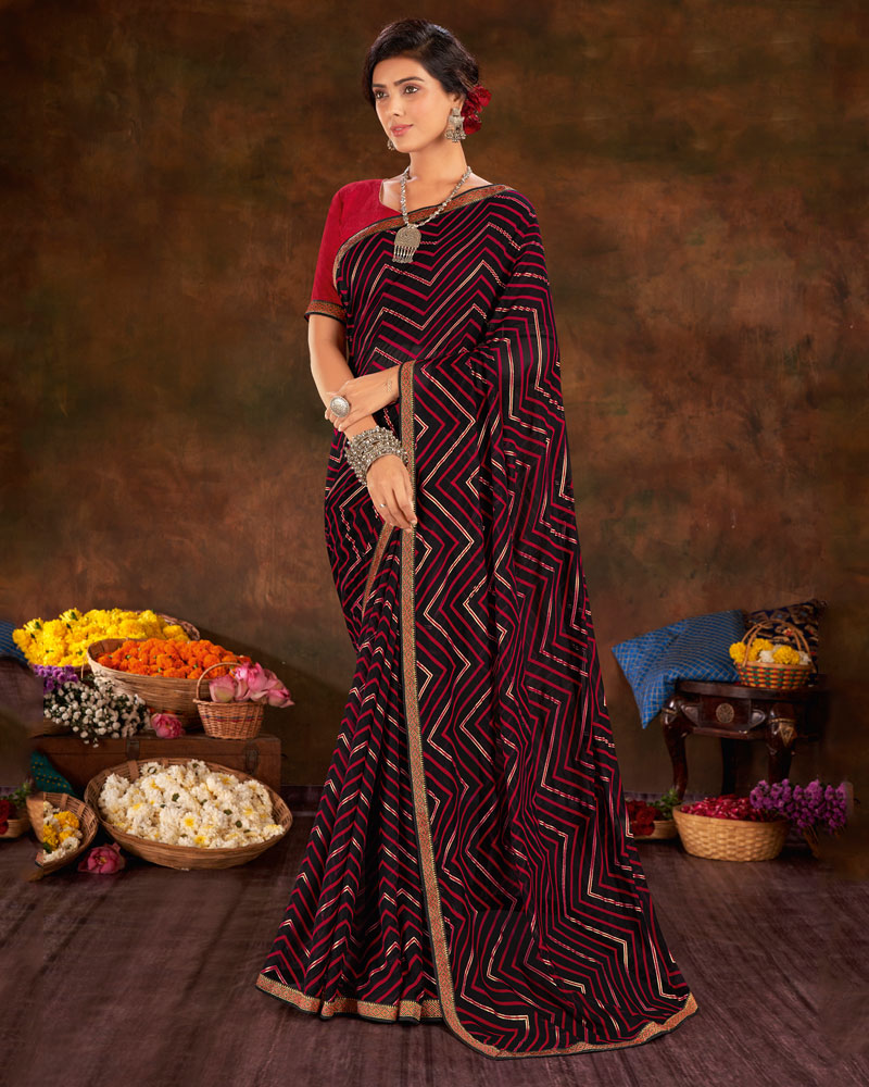 Vishal Prints Black Printed Georgette Saree With Foil Print And Zari Border