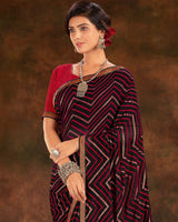 Vishal Prints Black Printed Georgette Saree With Foil Print And Zari Border