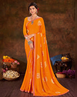Vishal Prints Orange Printed Georgette Saree With Foil Print And Zari Border