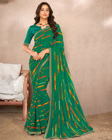 Vishal Prints Dark Green Printed Georgette Saree With Foil Print And Fancy Border