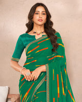 Vishal Prints Dark Green Printed Georgette Saree With Foil Print And Fancy Border