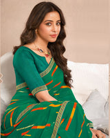 Vishal Prints Dark Green Printed Georgette Saree With Foil Print And Fancy Border