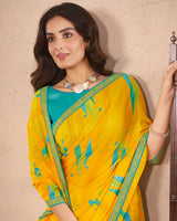 Vishal Prints Dark Yellow Printed Georgette Saree With Foil Print And Fancy Border