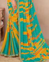 Vishal Prints Teal Green Printed Georgette Saree With Foil Print And Fancy Border