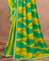 Vishal Prints Dark Mint Green Printed Georgette Saree With Foil Print And Zari Border