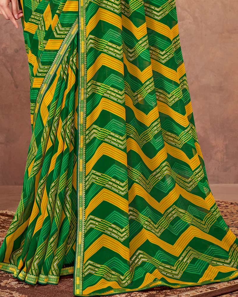 Vishal Prints Bottle Green Printed Georgette Saree With Foil Print And Zari Border