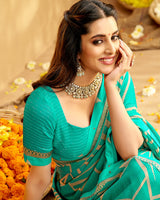 Vishal Prints Dark Turquoise Blue Printed Chiffon Saree With Fancy Border