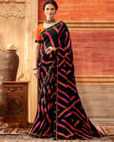 Vishal Prints Black And Pinkish Red Printed Georgette Saree With Fancy Border