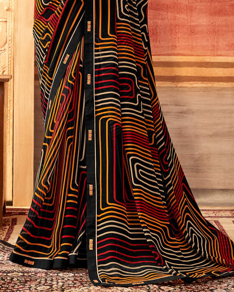Vishal Prints Black And Multi Color Printed Georgette Saree With Fancy Border