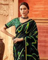 Vishal Prints Black And Pine Green Printed Georgette Saree With Fancy Border