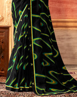 Vishal Prints Black And Pine Green Printed Georgette Saree With Fancy Border