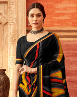 Vishal Prints Black And Dark Yellow Printed Georgette Saree With Fancy Border