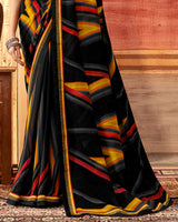 Vishal Prints Black And Dark Yellow Printed Georgette Saree With Fancy Border
