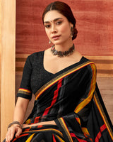 Vishal Prints Black And Dark Yellow Printed Georgette Saree With Fancy Border