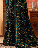 Vishal Prints Black And Multi Color Printed Georgette Saree With Fancy Border