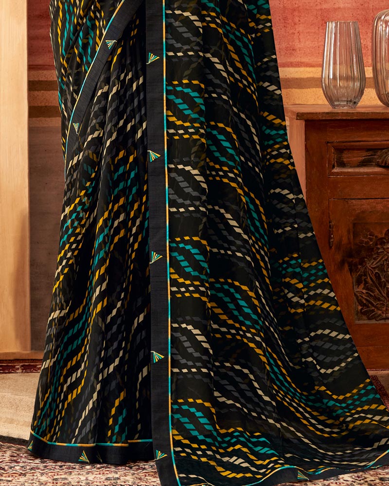 Vishal Prints Black And Multi Color Printed Georgette Saree With Fancy Border