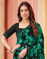 Vishal Prints Black And Jade Green Printed Georgette Saree With Fancy Border