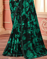 Vishal Prints Black And Jade Green Printed Georgette Saree With Fancy Border