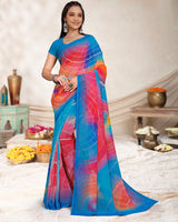 Vishal Prints Blue & Red Pink Digital Print Georgette Saree