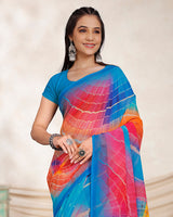 Vishal Prints Blue & Red Pink Digital Print Georgette Saree