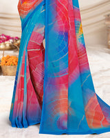 Vishal Prints Blue & Red Pink Digital Print Georgette Saree