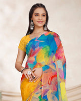 Vishal Prints Mustard Digital Print Georgette Saree
