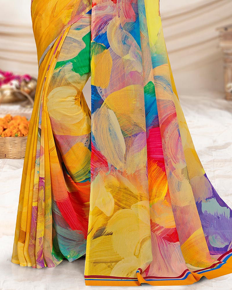 Vishal Prints Mustard Digital Print Georgette Saree