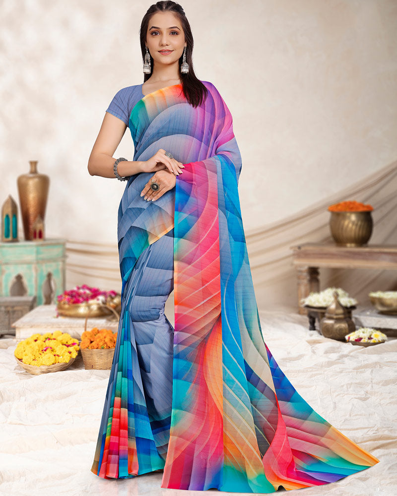 Vishal Prints Pastel Blue Digital Print Georgette Saree
