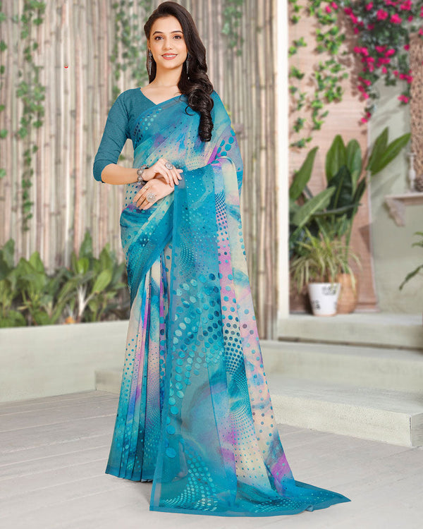 Vishal Prints Aqua Blue Digital Print Georgette Saree