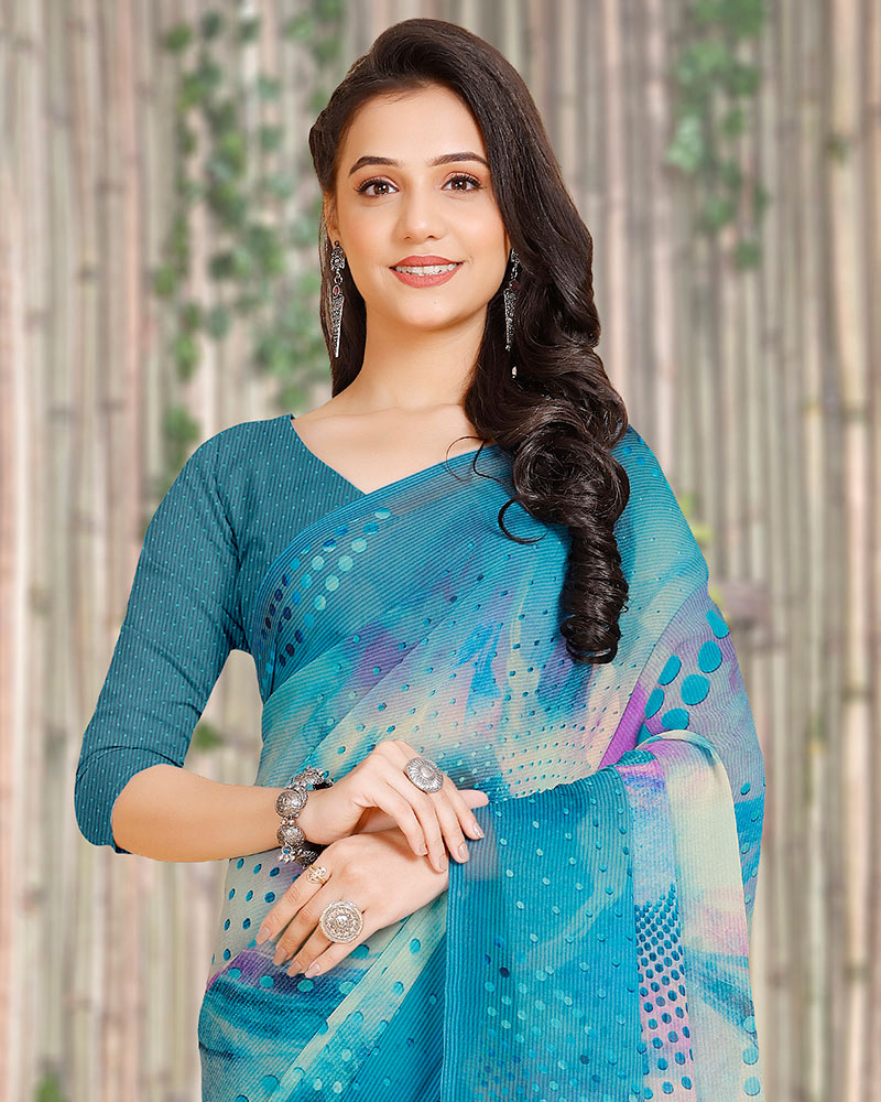 Vishal Prints Aqua Blue Digital Print Georgette Saree