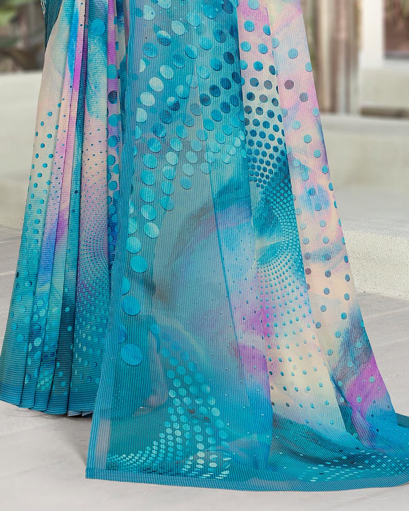Vishal Prints Aqua Blue Digital Print Georgette Saree