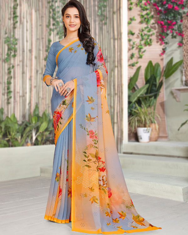 Vishal Prints Rock Blue Digital Print Georgette Saree