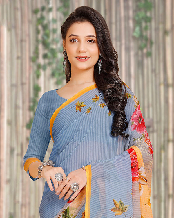 Vishal Prints Rock Blue Digital Print Georgette Saree